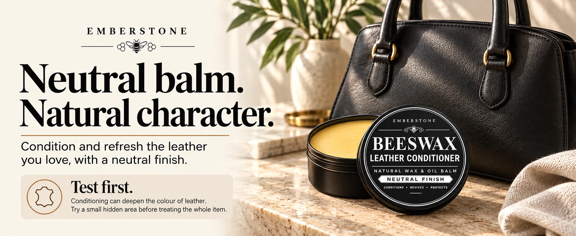 Beeswax Leather Conditioner — neutral handbag