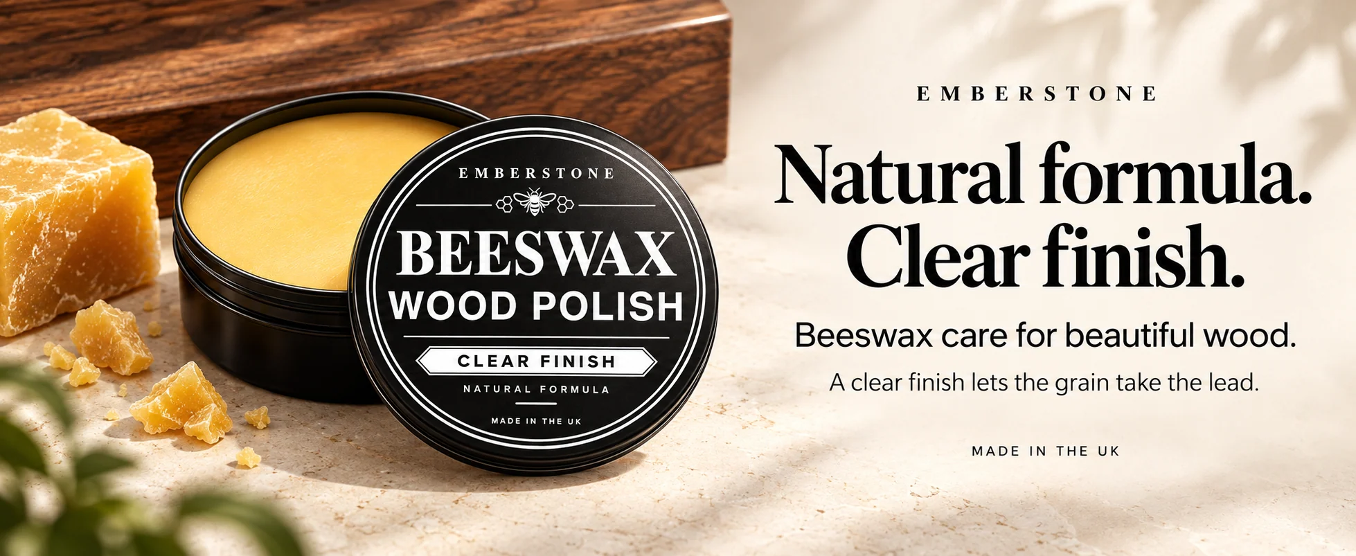 Beeswax Wood Polish. Natural formula, clear finish.